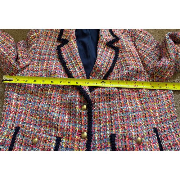 Talbots Rainbow Tweed Contrast Trim Blazer Suit Jacket Preppy Corpcore Colorful - Picture 3 of 8